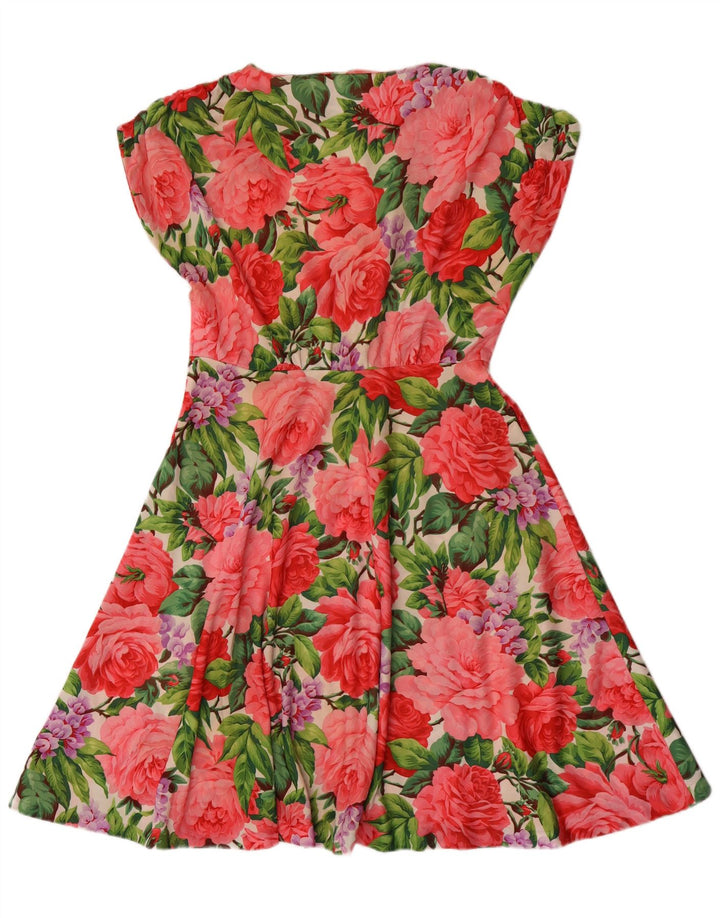 Vintage Kvinder A-Line Kjole UK 12 Medium Multicolored Floral