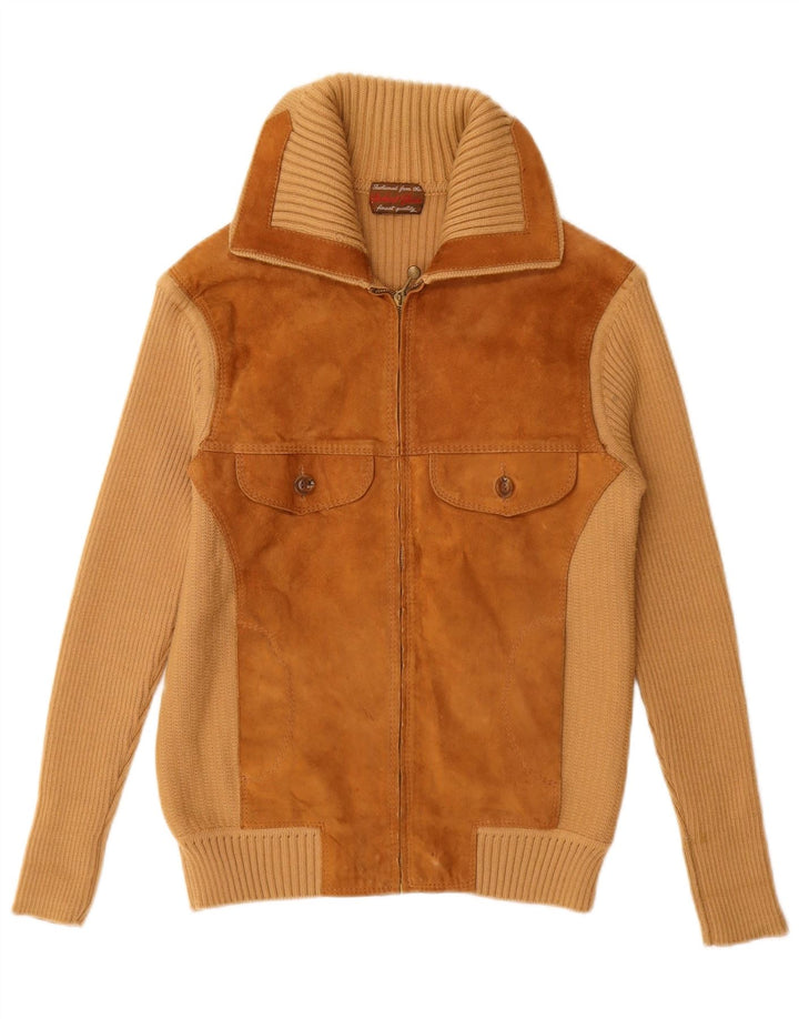 VINTAGE Dame Ruskind Cardigan Sweater UK 12 Medium Beige Colourblock