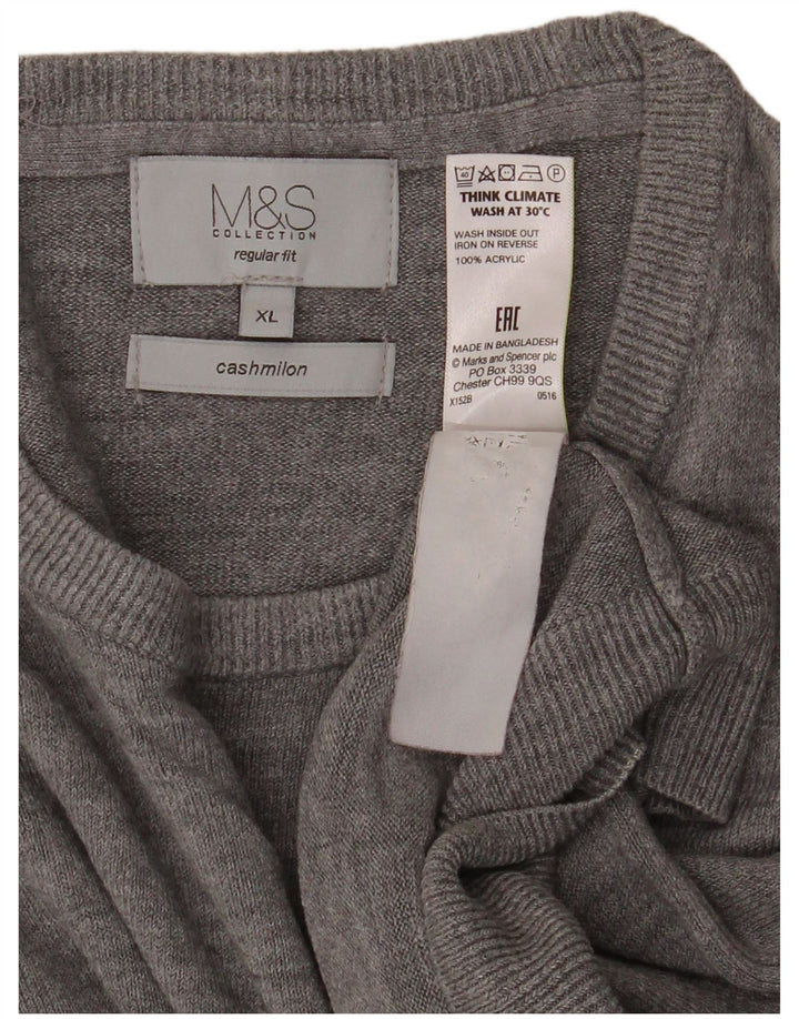 Marks & Spencer Herre Regular Fit Crew Neck Jumper Sweater XL Grå Akryl