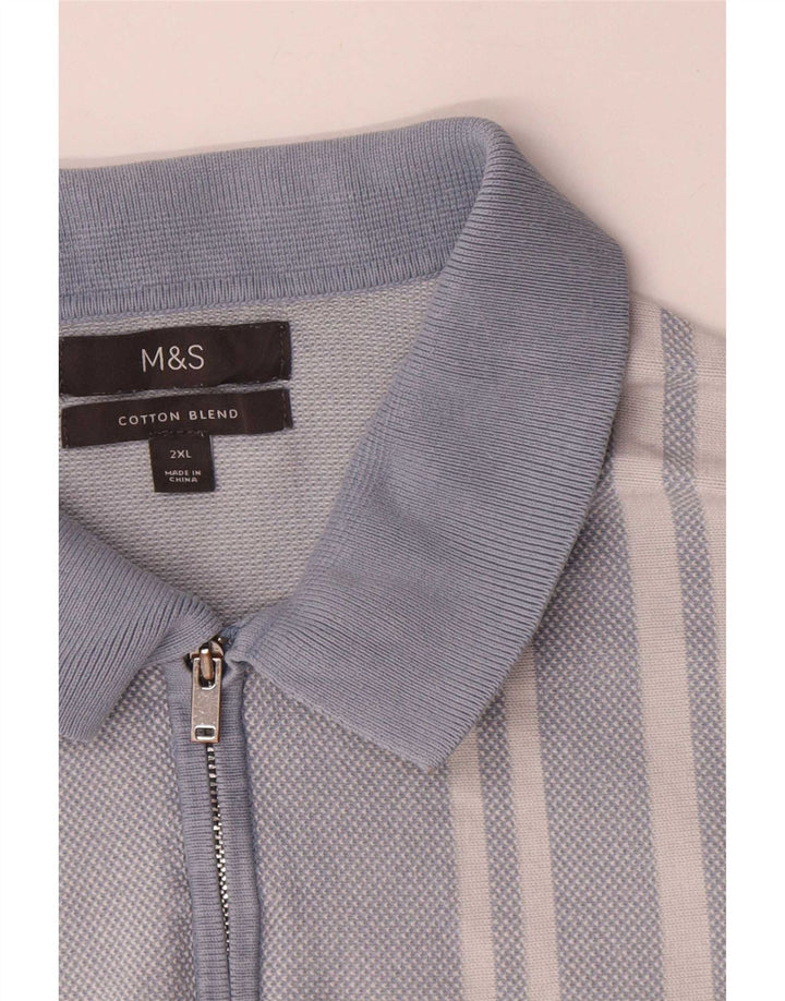 Marks & Spencer herre poloshirt 2XL blå stribet bomuld