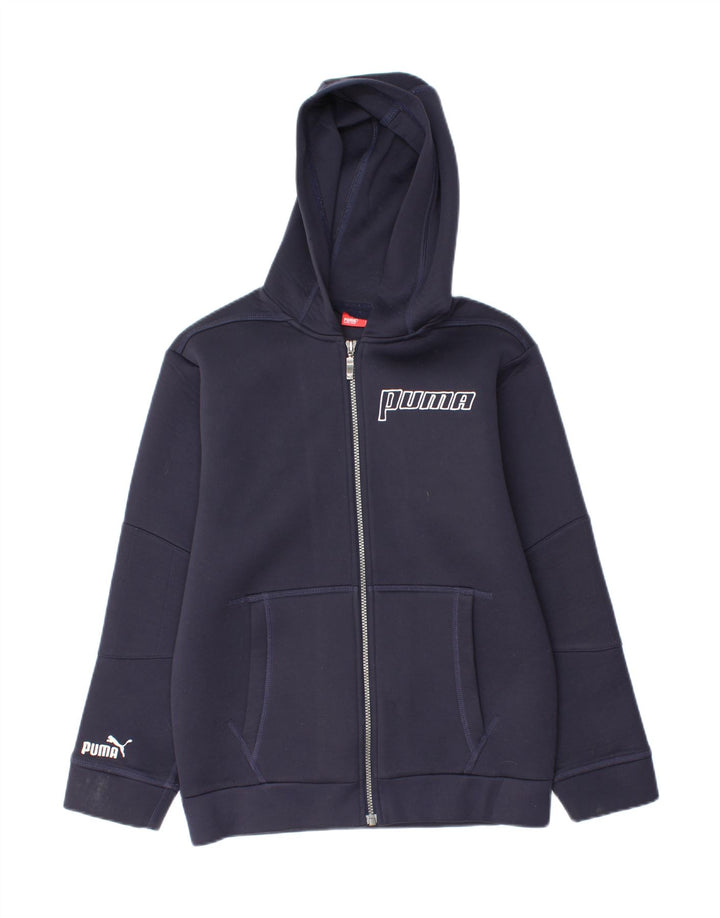 PUMA Boys Graphic Zip Hoodie Sweater 13-14 Years Navy Blue Polyester Vintage Puma and Second-Hand Puma from Messina Hembry 
