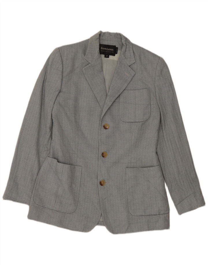 Ralph Lauren Dame 3 Button Blazer Jacket US 8 Medium Blue Herringbone