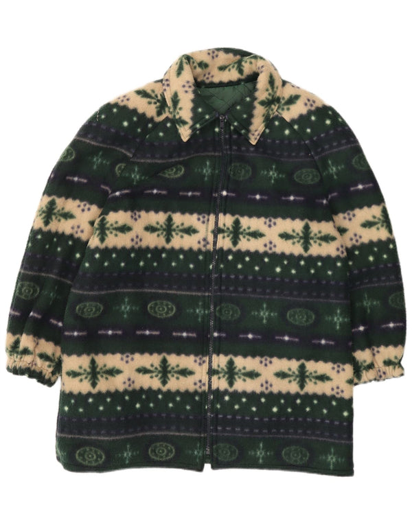 Vintage dame fleecejakke med 3/4 ærmer UK 20 2XL Green Fair Isle