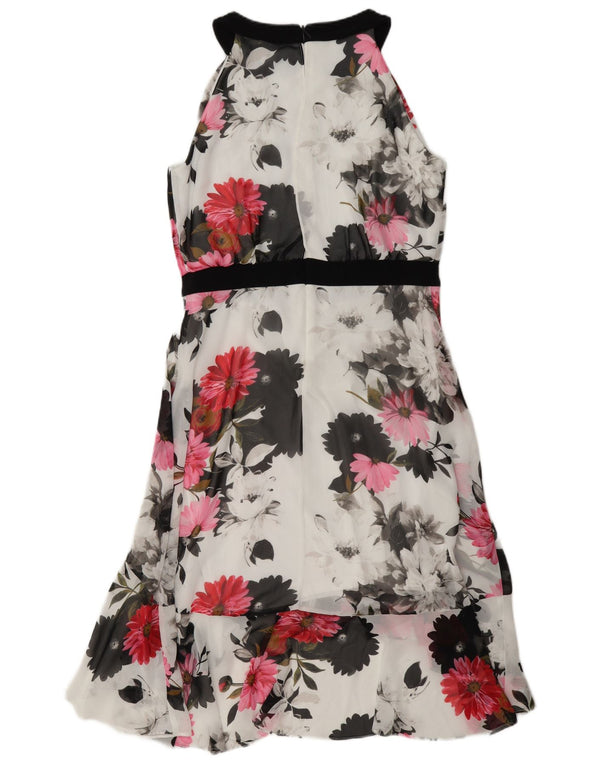 Vintage Dame Asymmetrisk Halter Dress UK 14 Medium White Floral