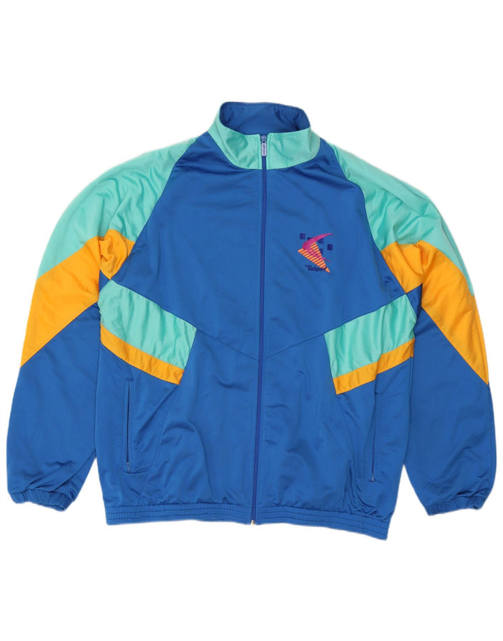Vintage Herre grafisk træningsdragt Topjakke XL Blå Colourblock Polyester