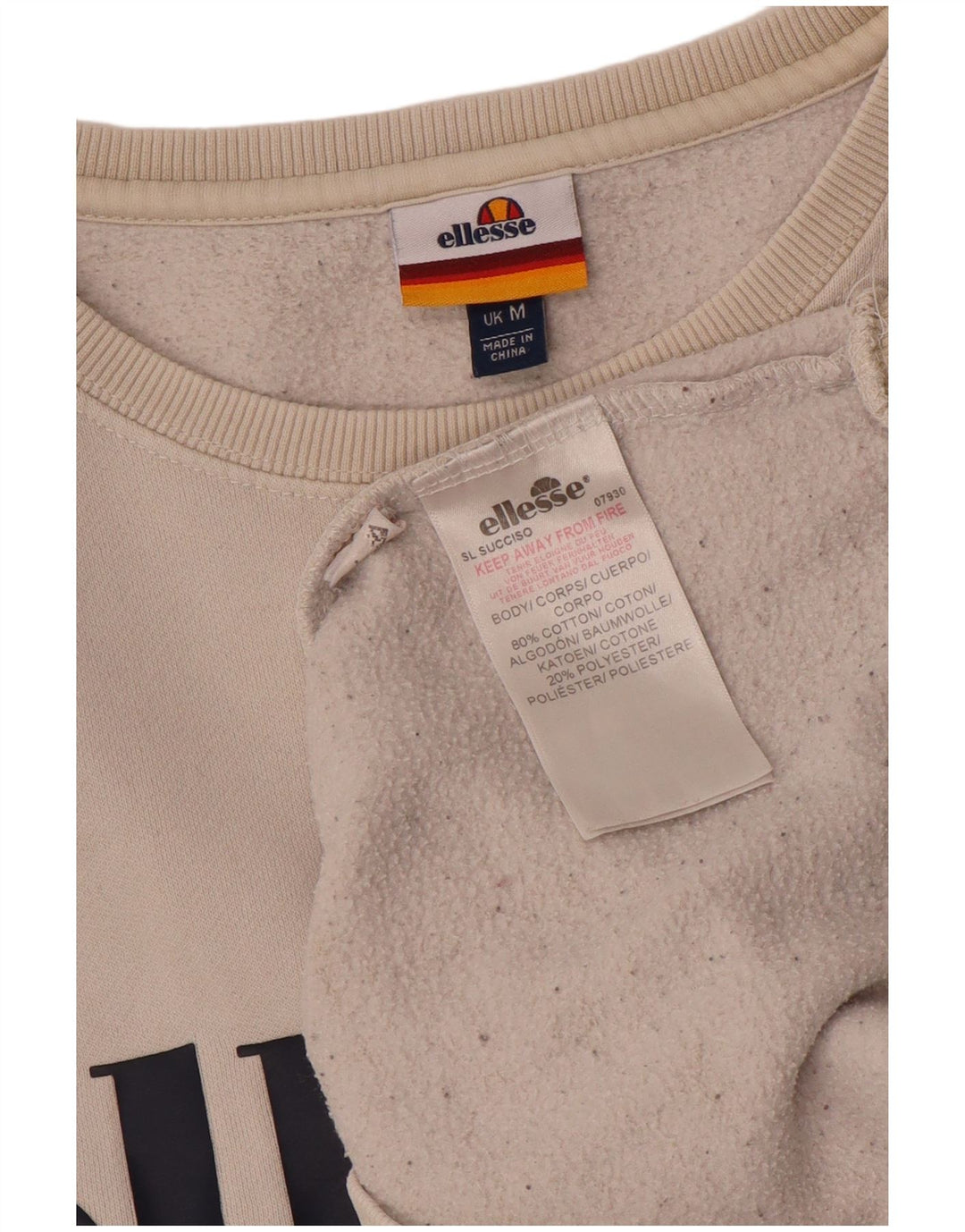 Ellesse Dame Grafisk Sweatshirt Jumper UK 14 Medium Hvid Bomuld