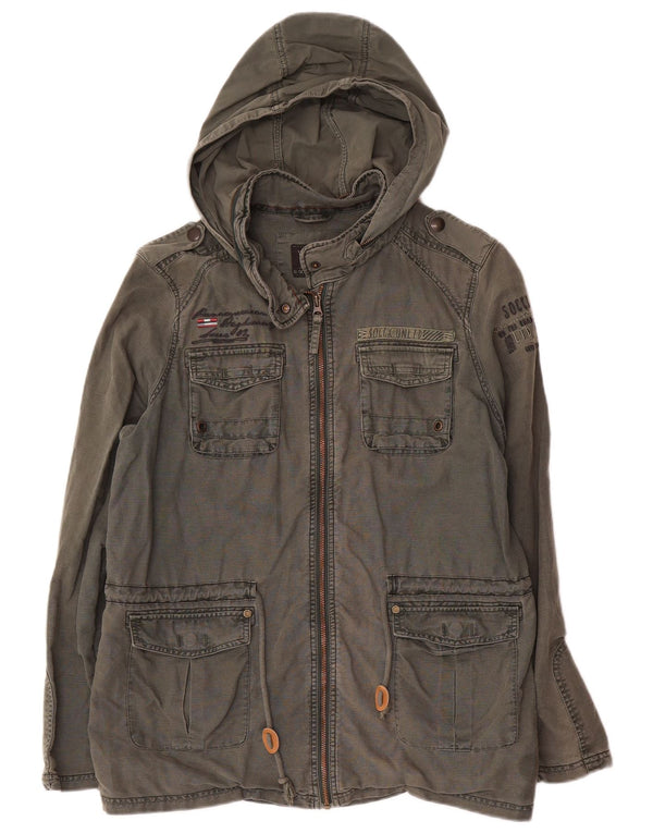 Soccx Herre grafisk militærjakke med hætte UK 40 Large Khaki Linen