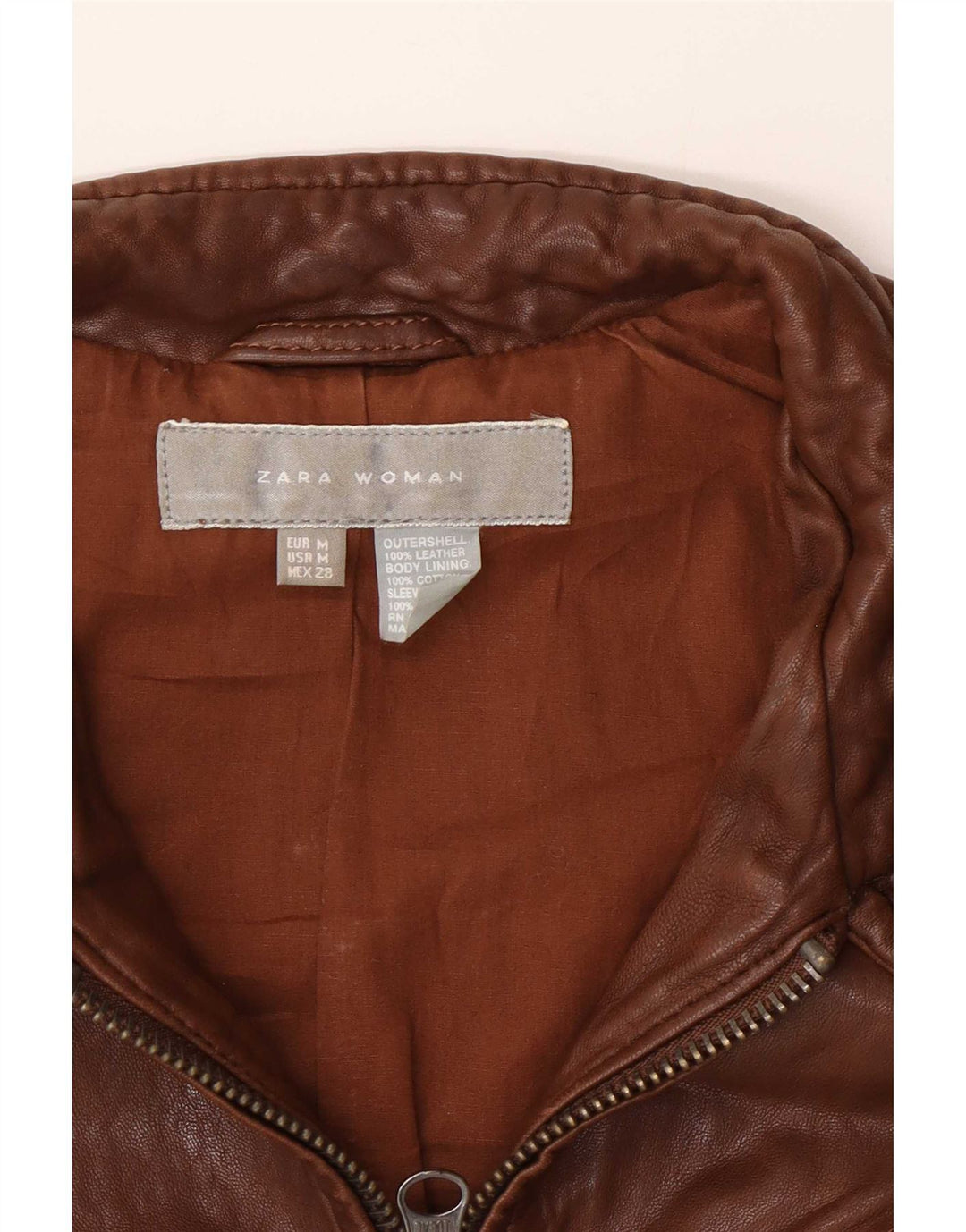 Zara dame bikerjakke i læder UK 12 medium brun
