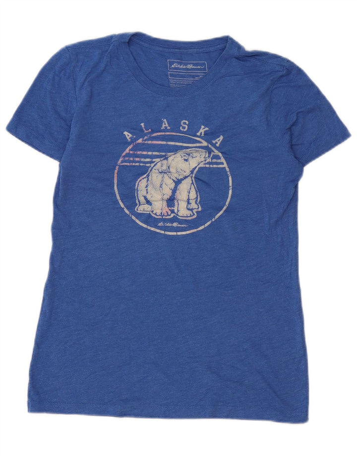 Eddie Bauer Dame Alaska Grafisk T-Shirt Top UK 10 Small Blue Polyester