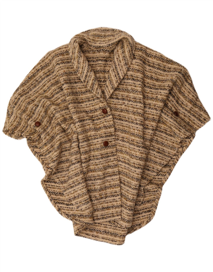 Vintage Dame Poncho Cardigan Sweater One Size Beige Geometrisk