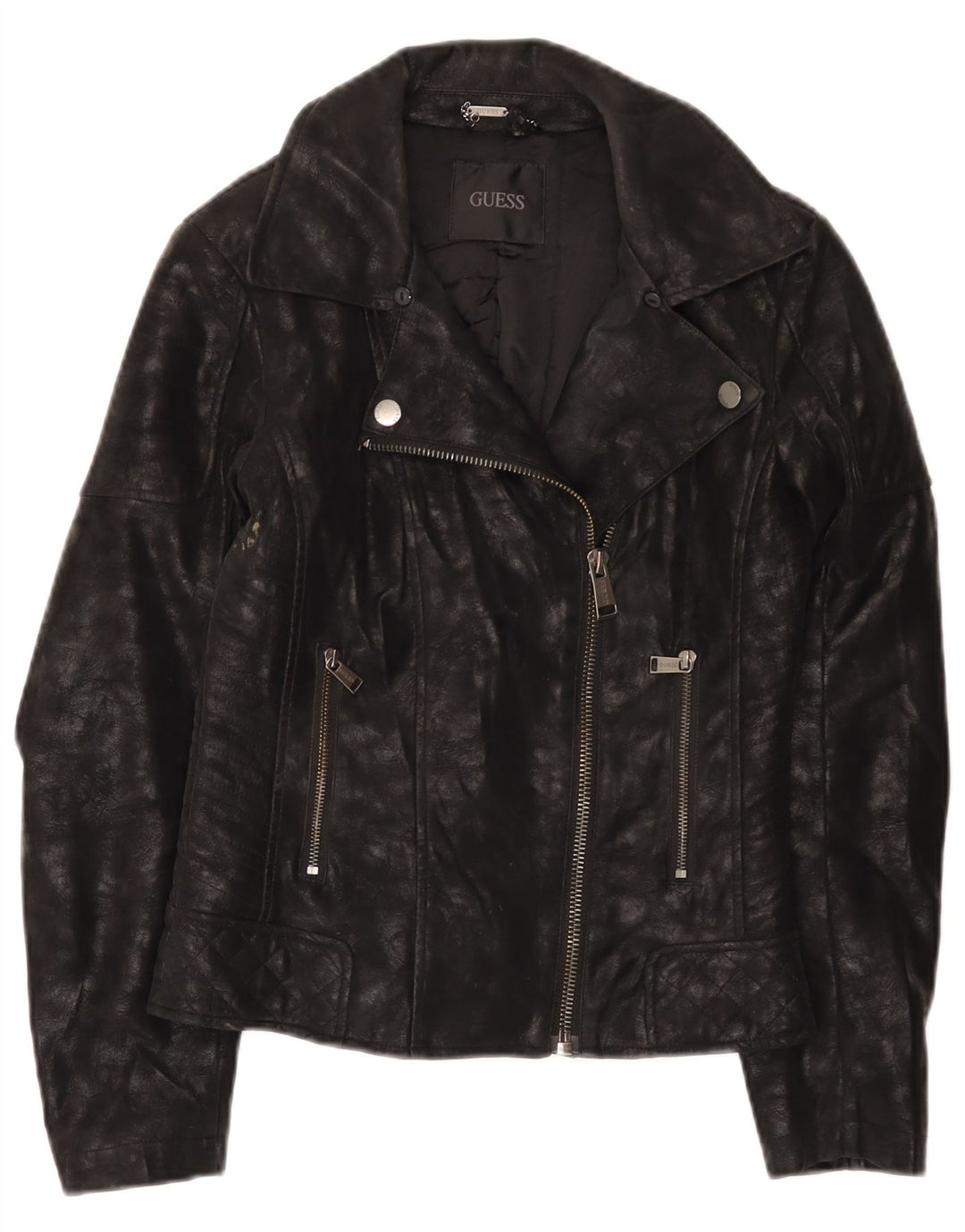 Guess Womens Biker-jakke i imiteret læder UK 4 XS sort polyurethan