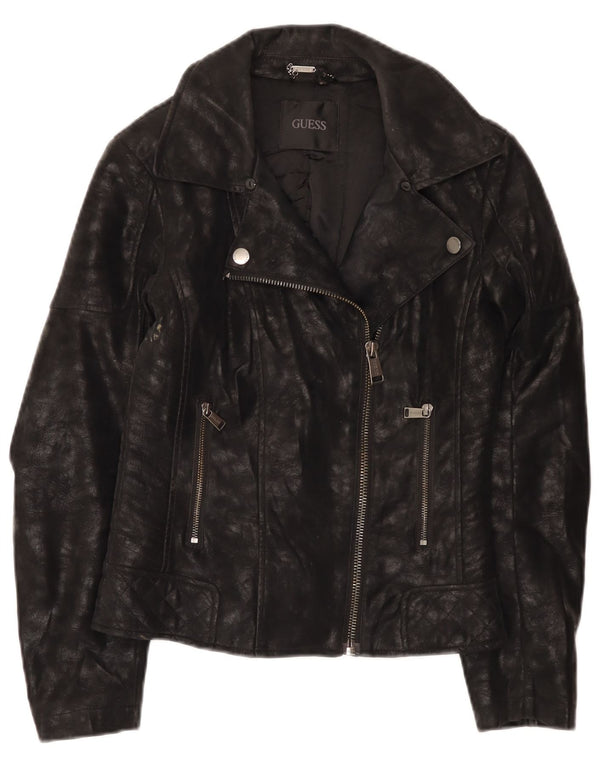 Guess Womens Biker-jakke i imiteret læder UK 4 XS sort polyurethan