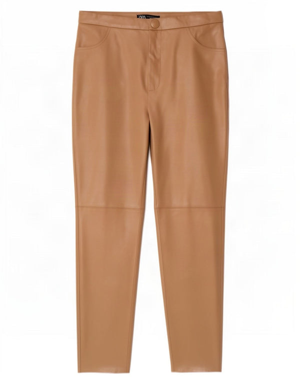 Zara Dame Skinny imiteret læderbukser 2XL W40 L27 beige polyurethan