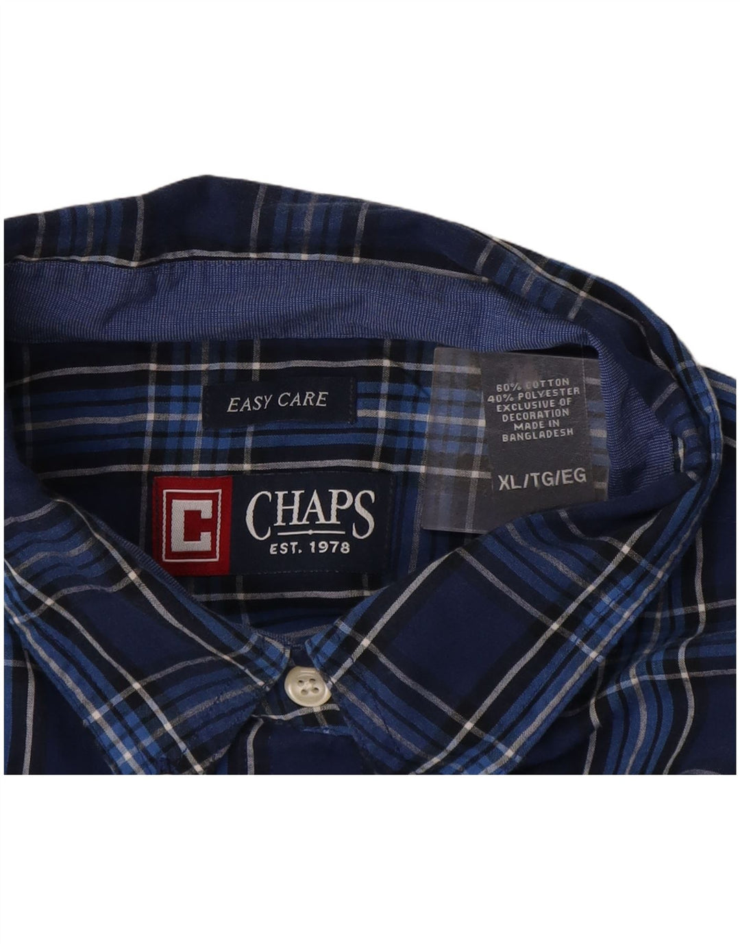 Chaps Herre Easy Care skjorte XL marineblå ternet bomuld