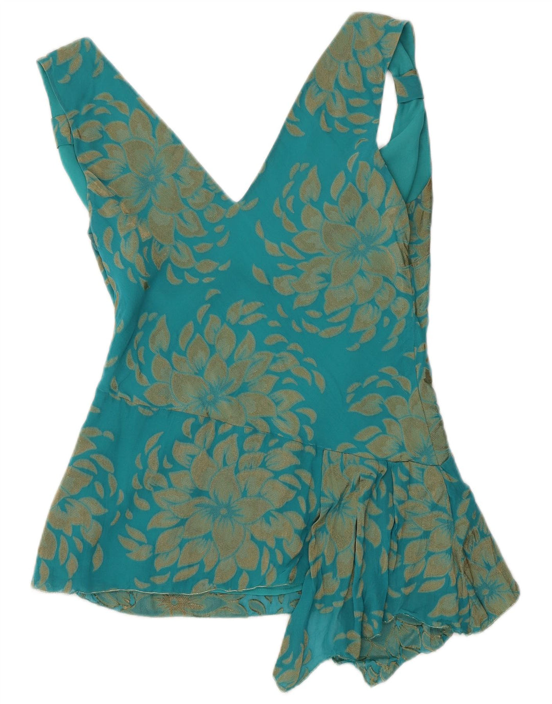 Ted Baker Dame Asymmetrisk Bluse Top Størrelse 3 Medium Green Floral
