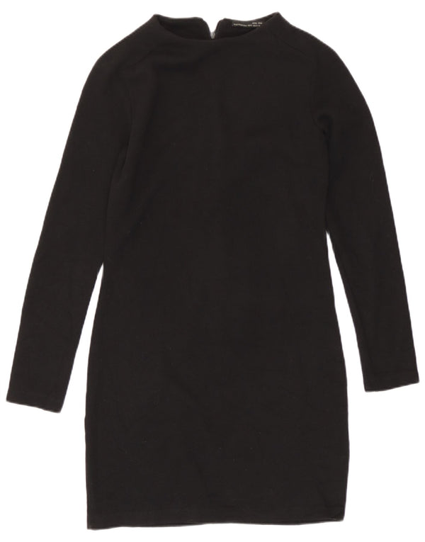Zara Dame Langærmet Skede Kjole UK 10 Small Black Bomuld