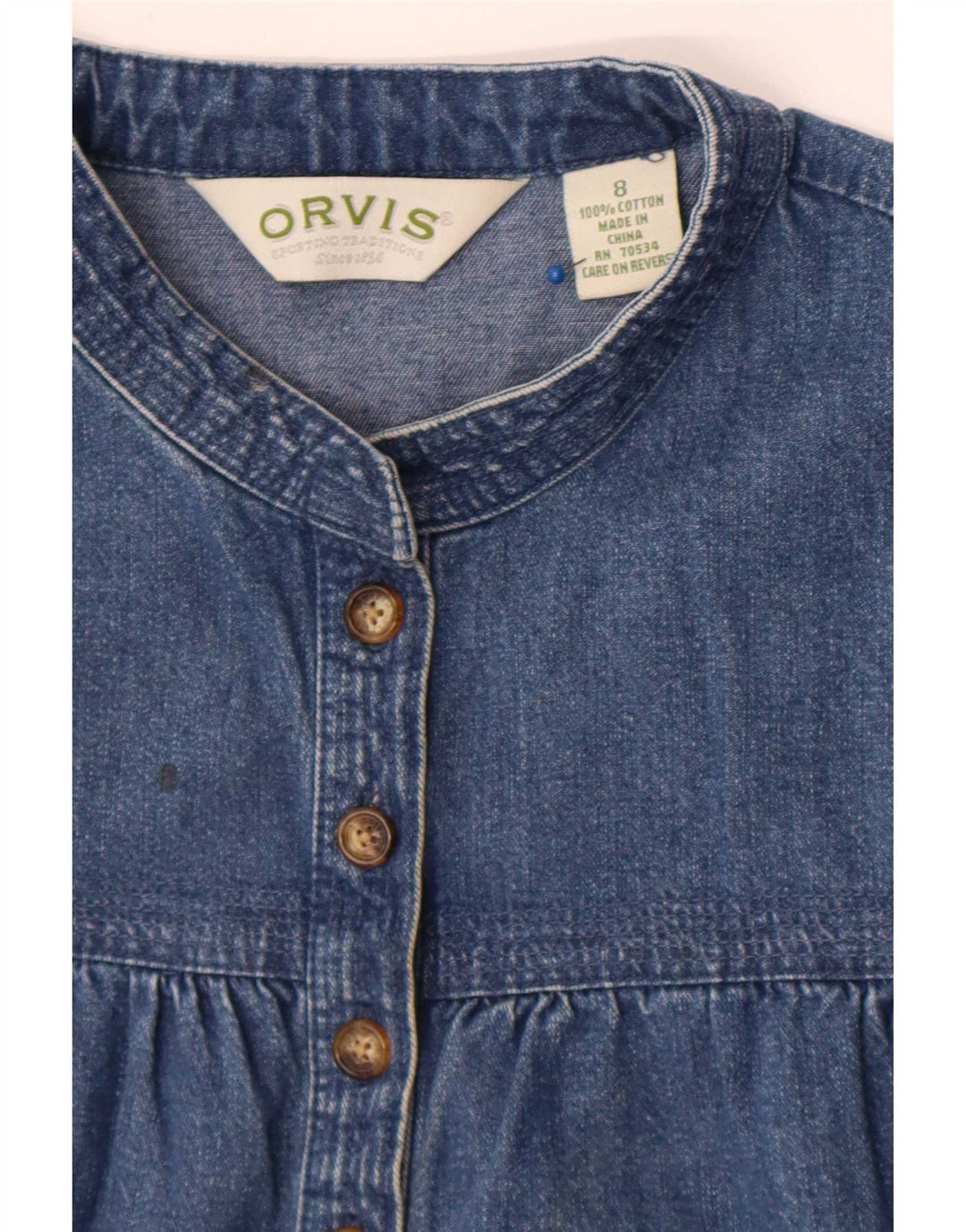 Orvis Dame denimkjole med 3/4 ærmer US 8 Medium Blue Cotton