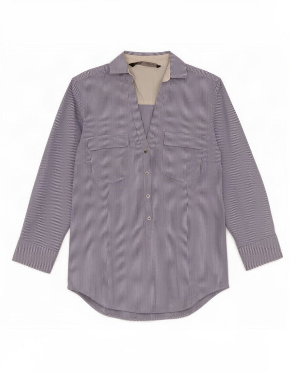 Zara Womens 3/4 Sleeve Pullover Shirt UK 6 XS Blue Pinstripe
