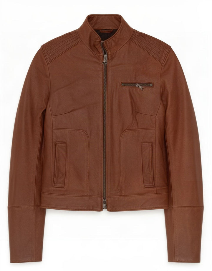 Vintage dame læder racerjakke IT 44 Medium Brun