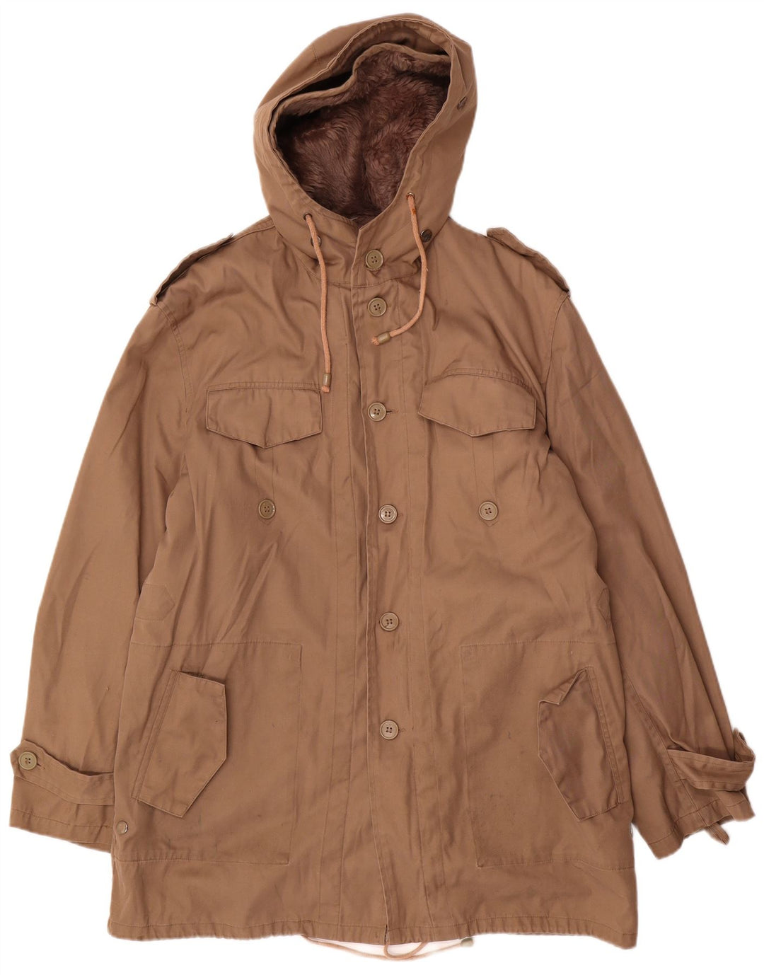 Vintage Militærjakke med hætte til mænd IT 52 XL Beige Polyester