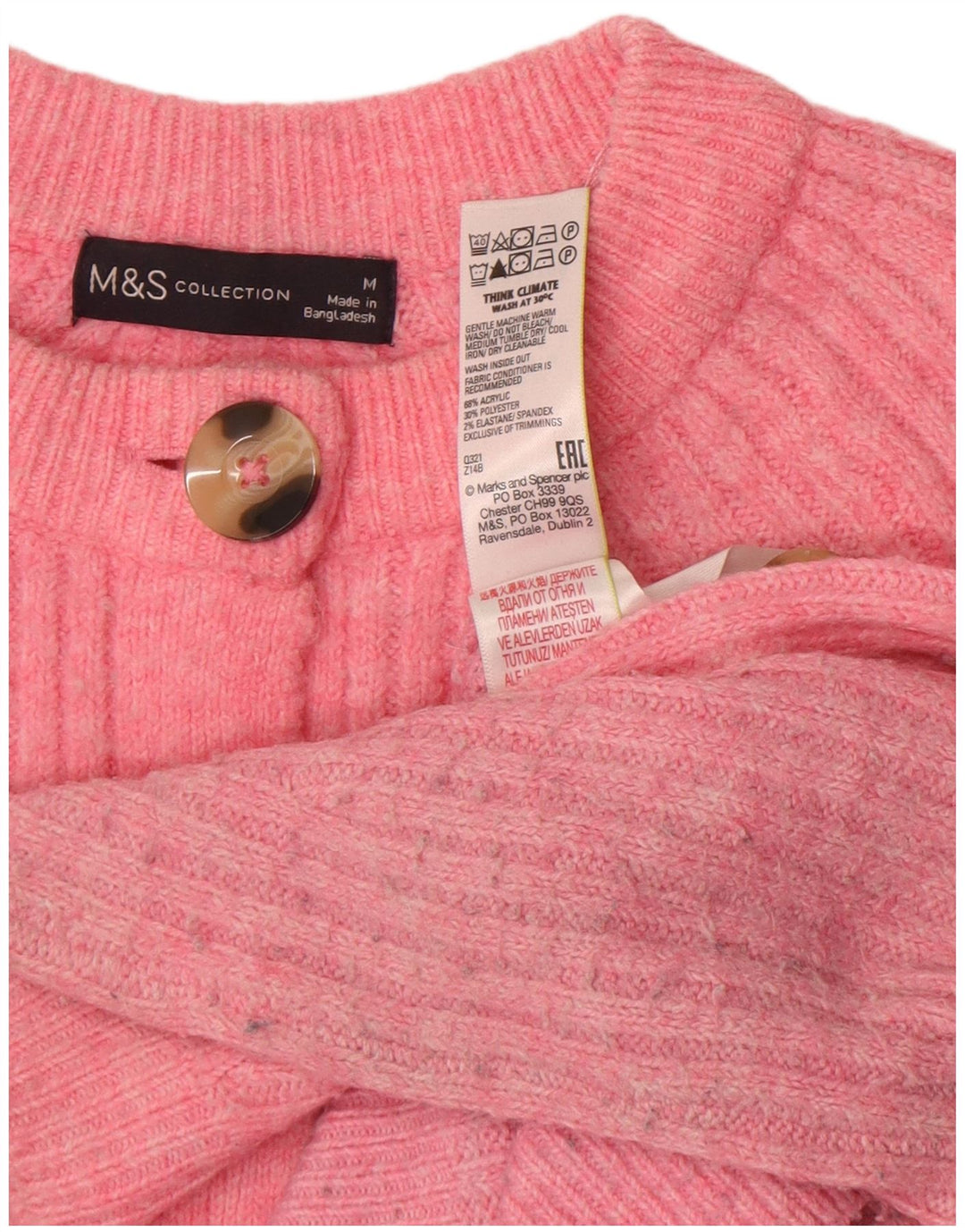 Marks & Spencer Dame Crop Cardigan Sweater UK 14 Medium Pink Akryl