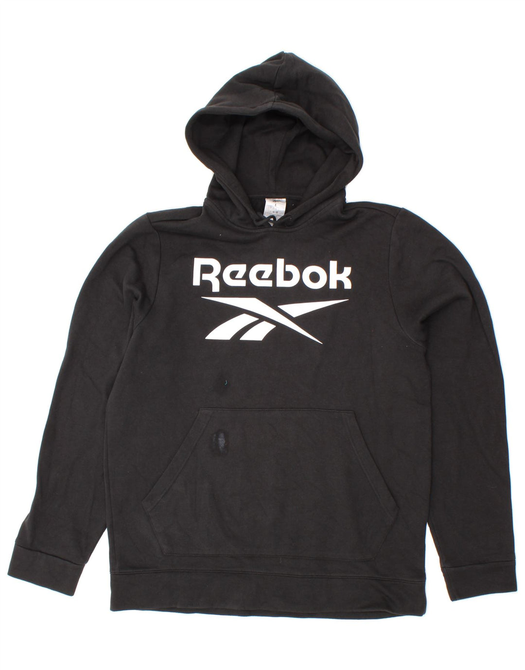 REEBOK Mens Graphic Hoodie Jumper Large Black Cotton Vintage Reebok and Second-Hand Reebok from Messina Hembry 