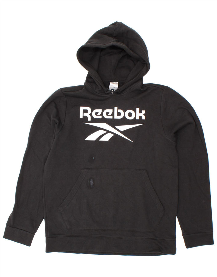 REEBOK Mens Graphic Hoodie Jumper Large Black Cotton Vintage Reebok and Second-Hand Reebok from Messina Hembry 