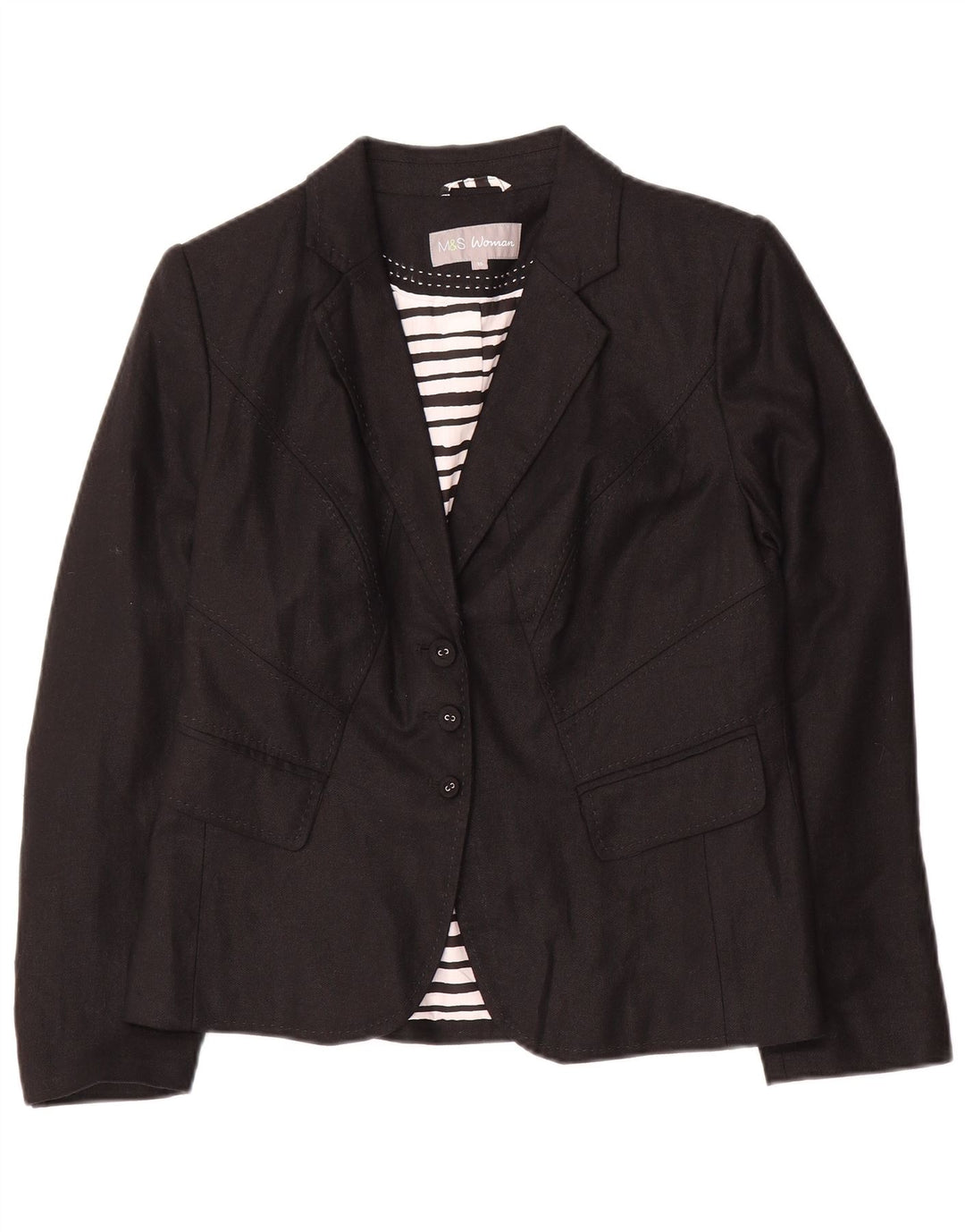 Marks & Spencer Dame 3 Button Blazer Jacket UK 14 Medium Black Linen