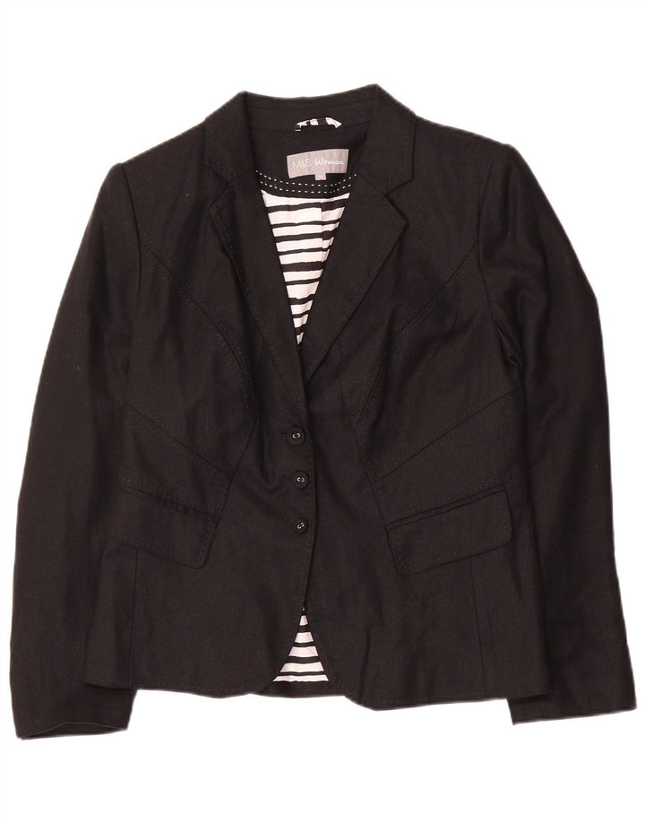 Marks & Spencer Dame 3 Button Blazer Jacket UK 14 Medium Black Linen