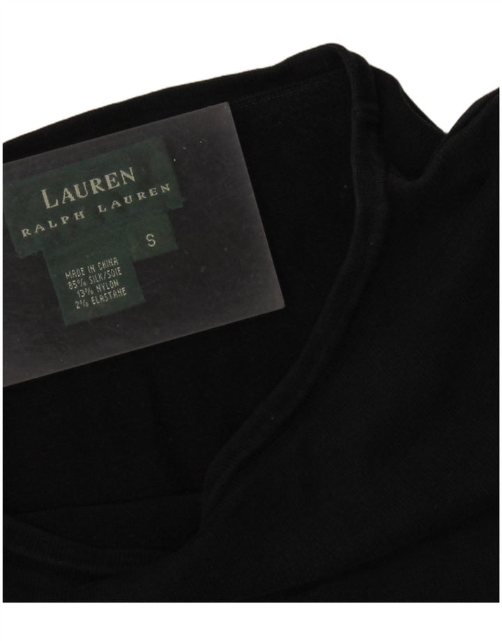 RALPH LAUREN Dame 3/4 ærmet bluse Top UK 10 Small Black Silk
