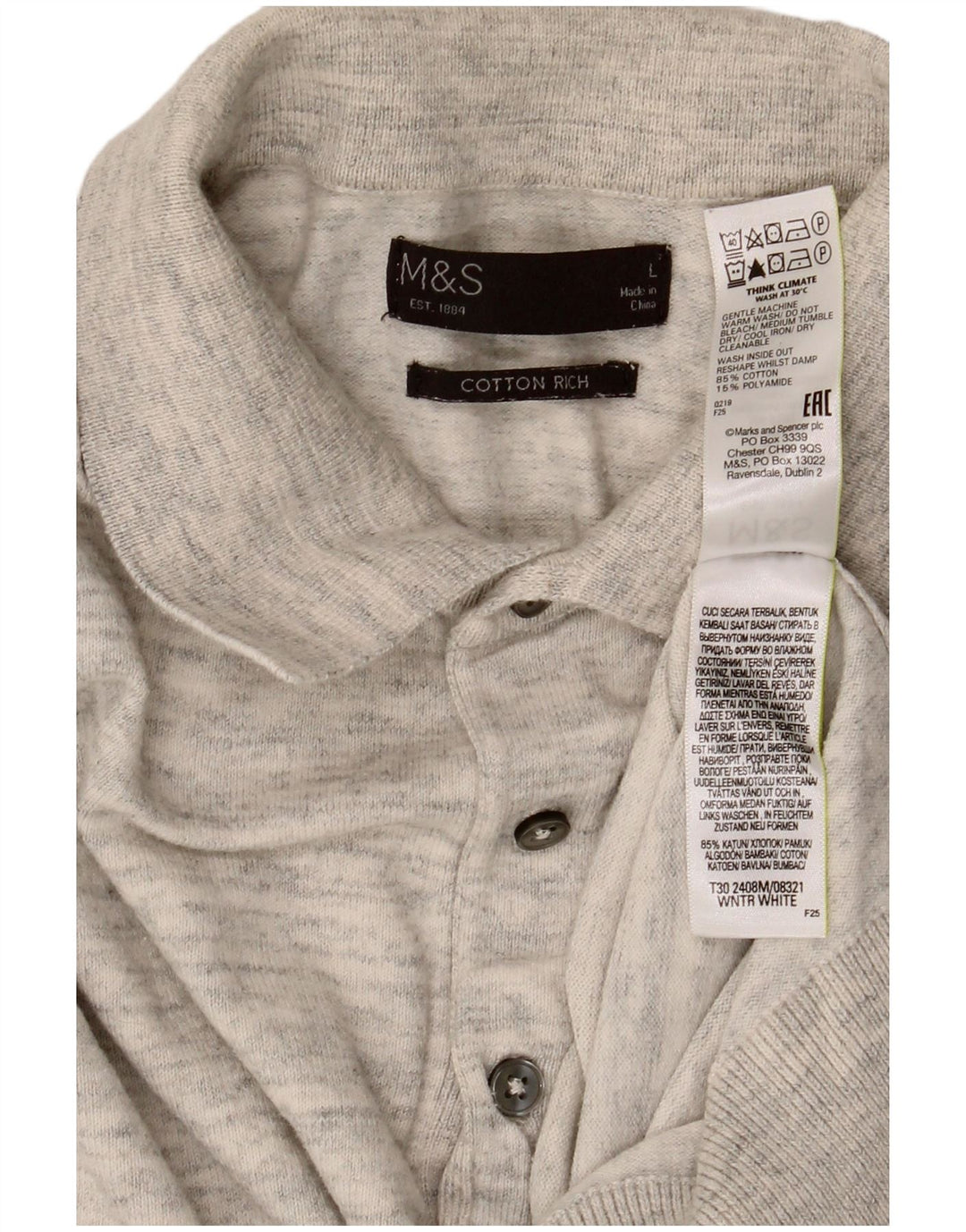 Marks & Spencer Herre Polo Neck trøje Sweater Large Grå Flecked Bomuld