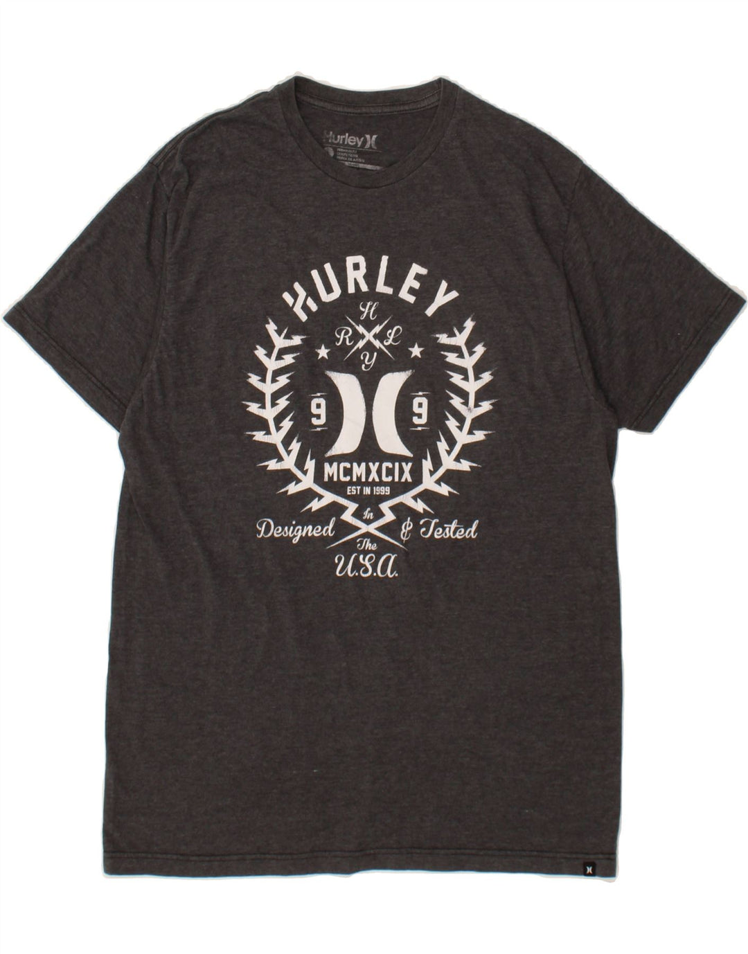 HURLEY Mens Premium Fit Graphic T-Shirt Top Large Grey Polyester Vintage Hurley and Second-Hand Hurley from Messina Hembry 