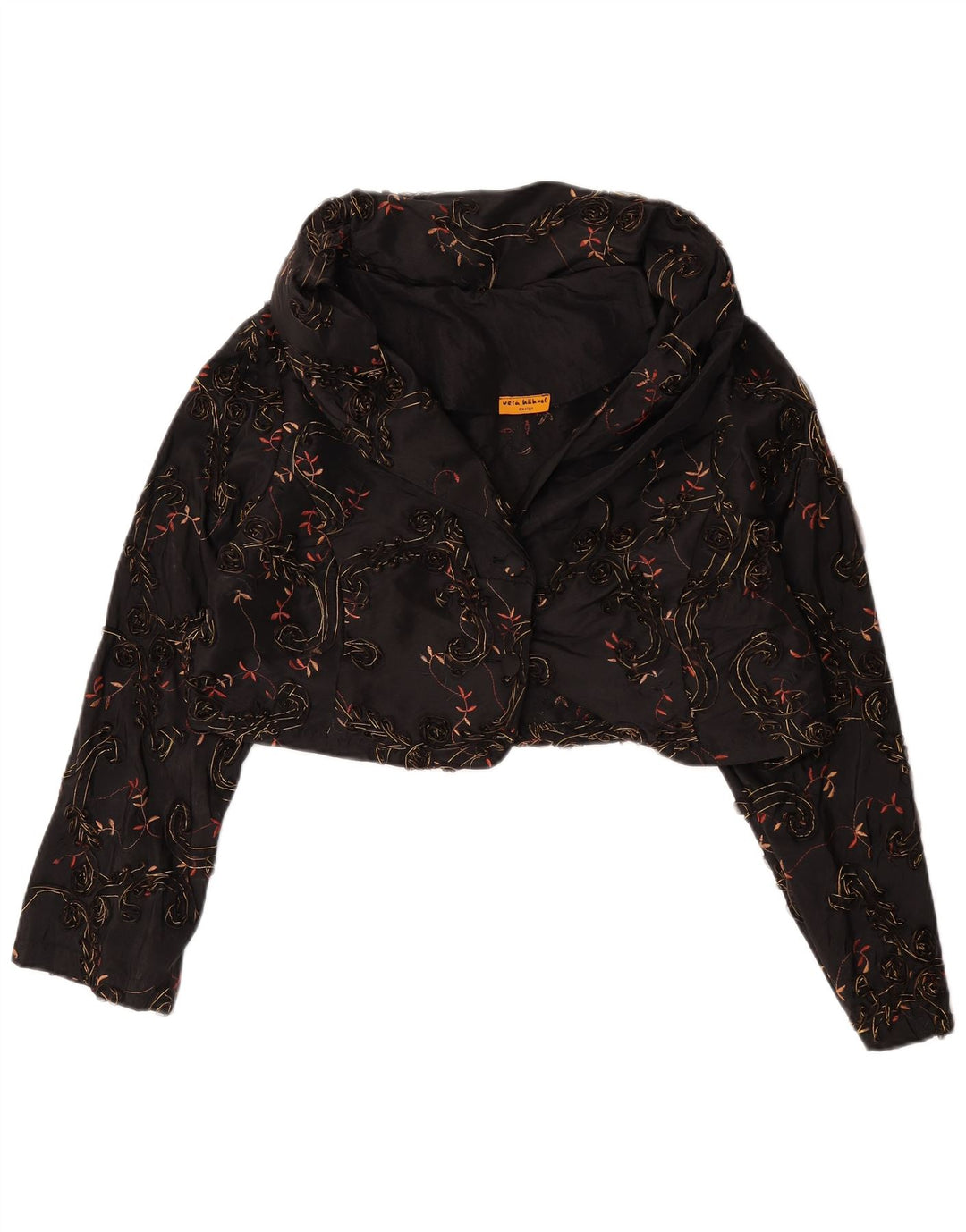 Vintage Bolero jakke til kvinder UK 14 Large Black Floral