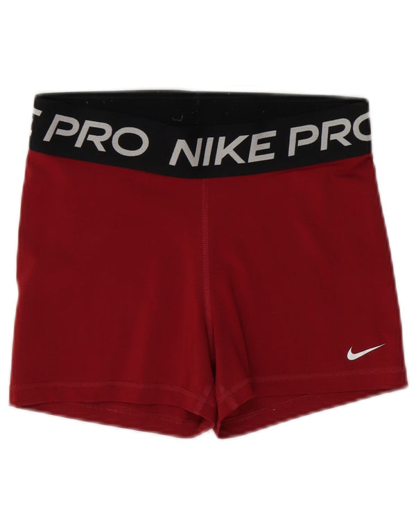 Nike Dame Dri Fit grafiske sportsshorts UK 12 Medium Burgundy Colourblock