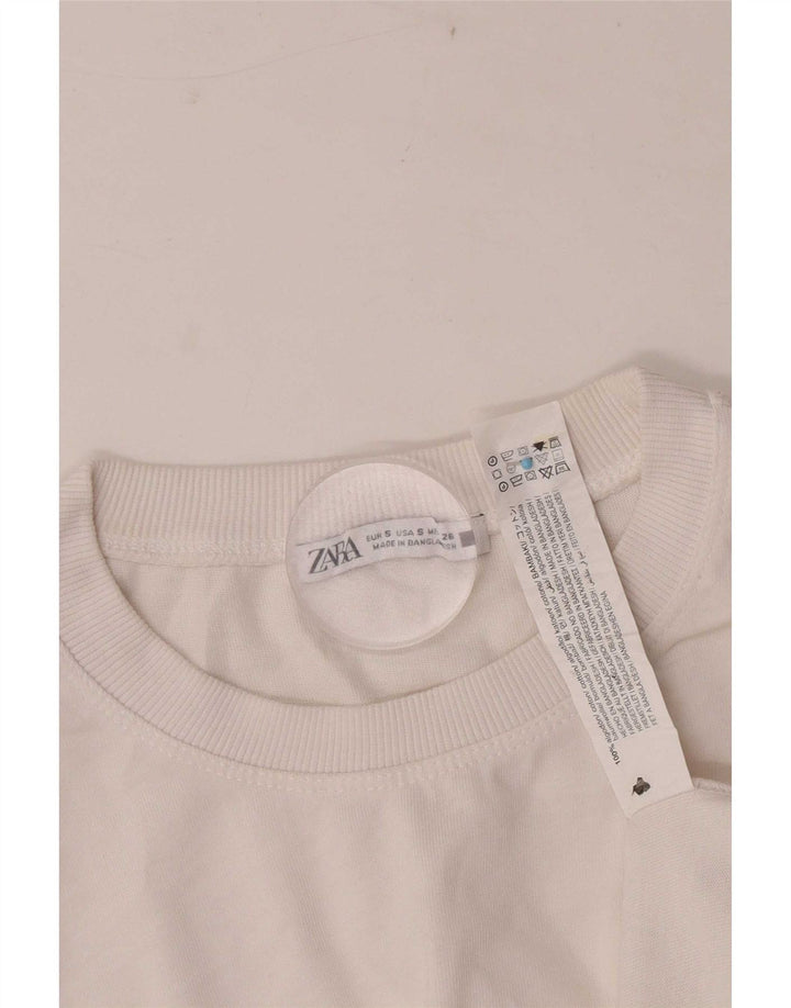 Zara Womens Crop Oversized T-Shirt Top UK 10 Small White Bomuld
