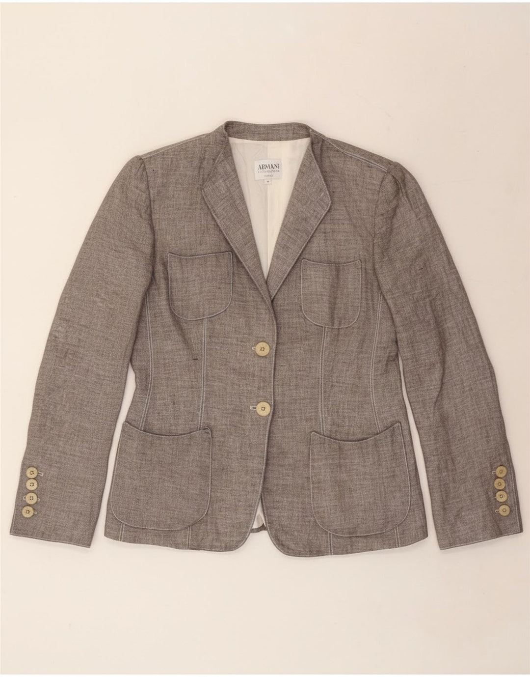 Armani Collezioni Dame 2 Button Blazer Jacket IT 46 Stor Grå Linen