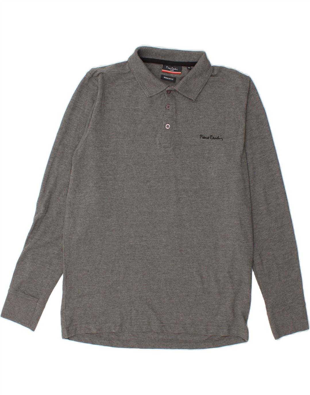 PIERRE CARDIN Mens Long Sleeve Polo Shirt Medium Grey Polyester Vintage Pierre Cardin and Second-Hand Pierre Cardin from Messina Hembry 