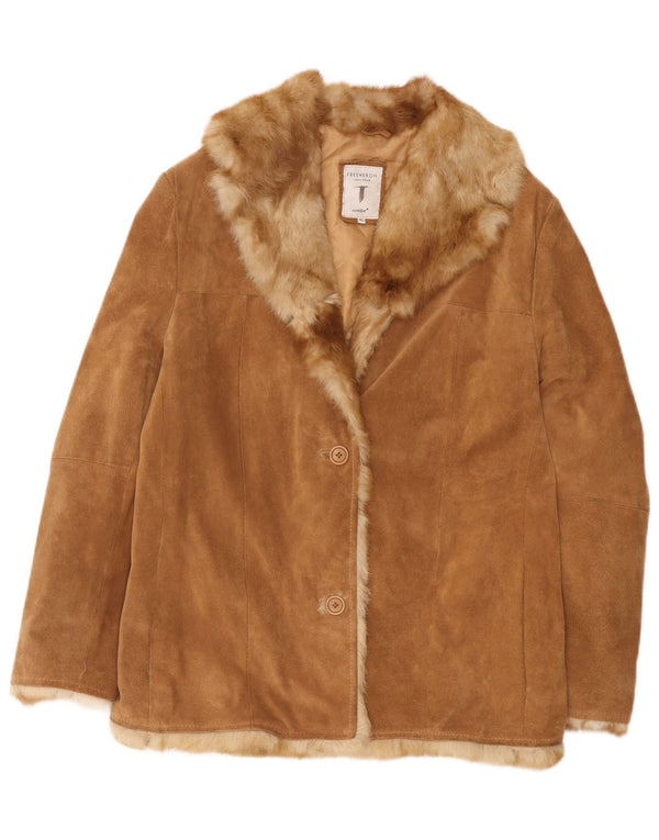 Conbipel Womens Free Heron Suede Jacket IT 46 Large Beige Leather