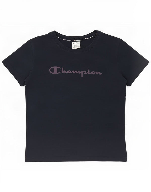 Champion Womens Graphic T-Shirt Top UK 14 Medium Black Cotton