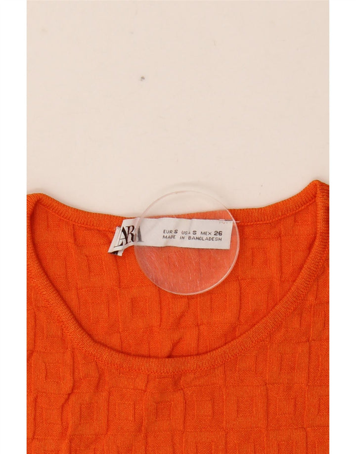 Zara Womens Crop Vest Top UK 8 Small Orange Viscose