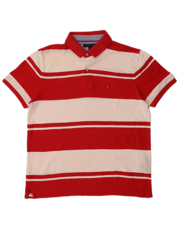 Tommy Hilfiger Mens Polo Shirt Large Red Striped Cotton