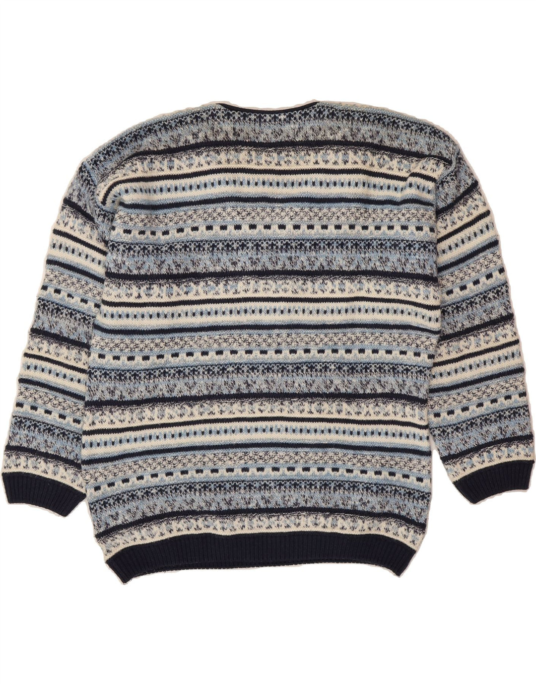 VINTAGE Mens V-Neck Jumper Sweater Large Blue Striped Wool Vintage Vintage and Second-Hand Vintage from Messina Hembry 