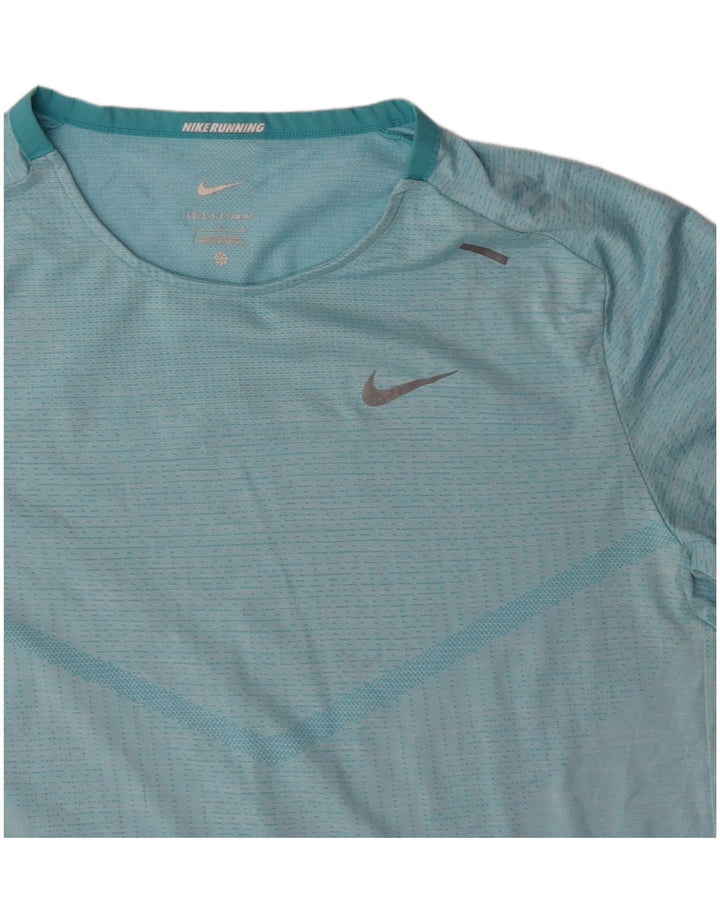 Nike Herre Dri Fit T-Shirt Top Stor Blå Nålestribet Polyester