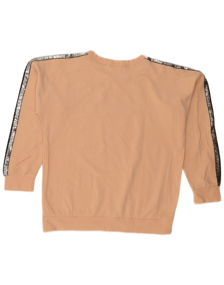 Champion Dame Grafisk Sweatshirt Jumper UK 10 Small Beige Colourblock