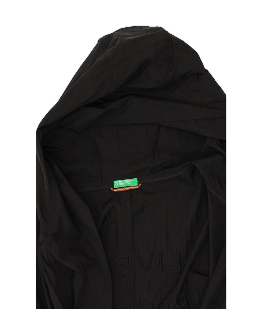 BENETTON Womens Graphic Hooded Overcoat UK 10 Small Black Polyamide Vintage Benetton and Second-Hand Benetton from Messina Hembry 