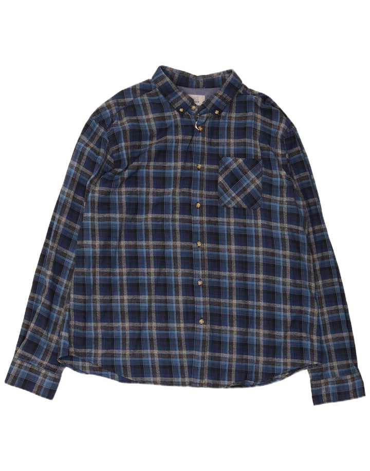 MARKS & SPENCER Herre skræddersyet pasform flannelskjorte 2XL blå ternet bomuld