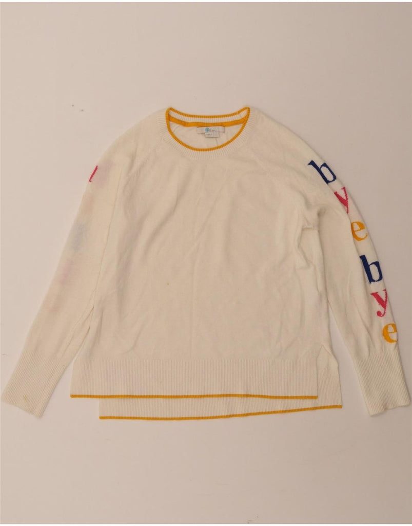 BODEN Womens Graphic Boat Neck Jumper Sweater UK 10 Small White Wool Vintage Boden and Second-Hand Boden from Messina Hembry 