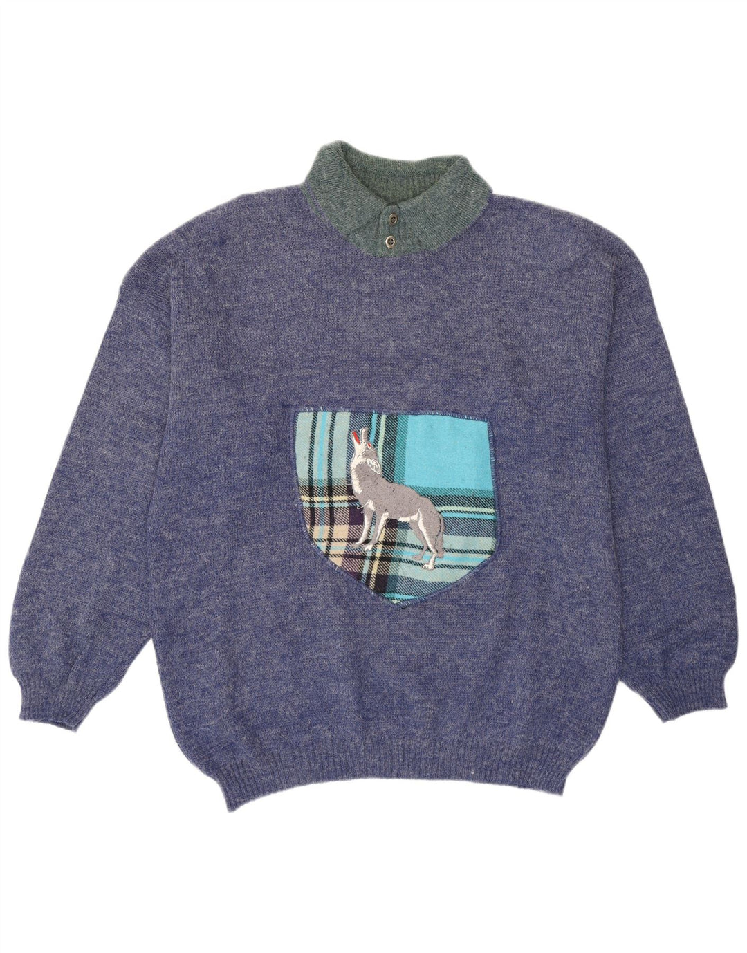 Blue Flame Herre Grafisk Polo Neck Jumper Sweater XL Flecked