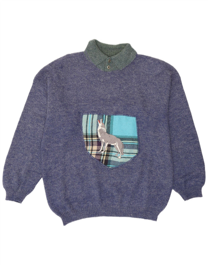 Blue Flame Herre Grafisk Polo Neck Jumper Sweater XL Flecked