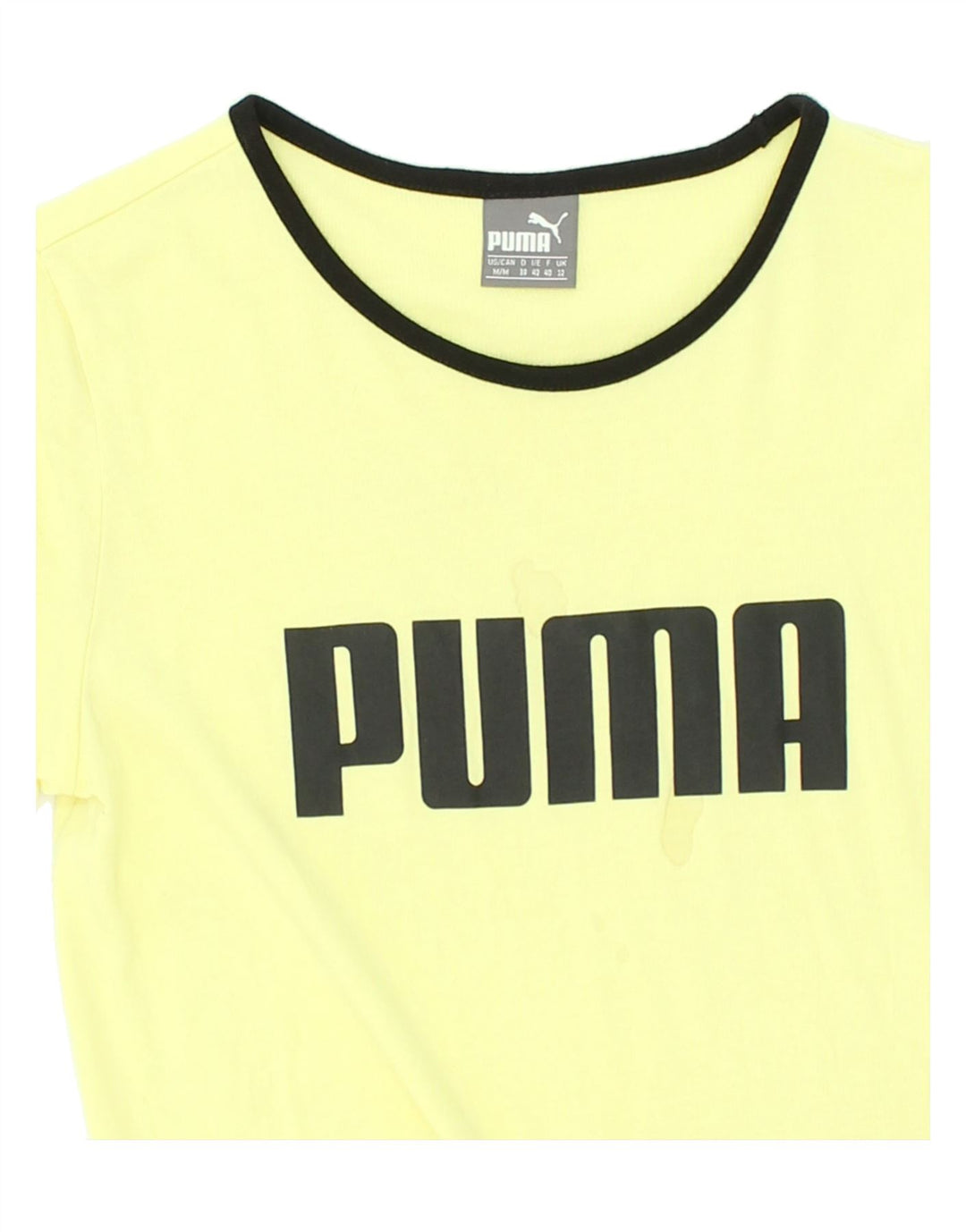 PUMA Womens Graphic T-Shirt Top UK 12 Medium  Yellow Cotton | Vintage Puma | Thrift | Second-Hand Puma | Used Clothing | Messina Hembry 